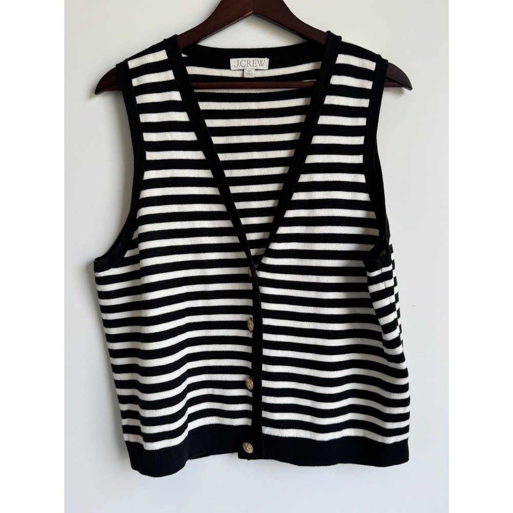 J.Crew Emilie sweater-vest stripe XXL Black White 100% Cotton Knit Sweater Vest